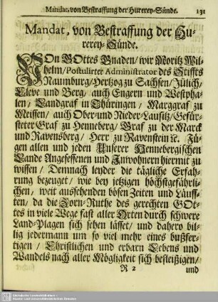 Mandat, von Bestraffung der Hurerey-Sünde