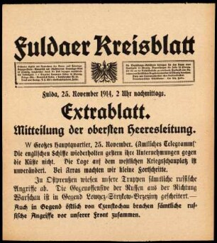 Zweite Ausgabe vom Mittwoch, den 25. November 1914.