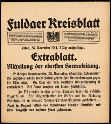 Zweite Ausgabe vom Mittwoch, den 25. November 1914.