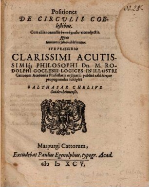 Positiones de circulis coelestibus : cum aliis nonnullis epeisagmatos vice adiectis
