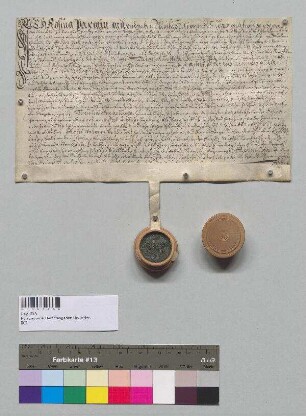 Rosina Parmin verkauft dem Stift Berchtesgaden die Gemachmühle [bei Berchtesgaden] mit einem Gang [Flusslauf] um 190 Gulden und 6 Gulden Leitkauf.; S: Christoph Wecker, Landgerichtsverwalter zu Berchtesgaden