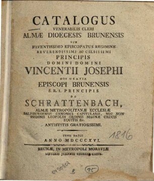 Catalogus venerabilis cleri Dioecesis Brunensis. 1816