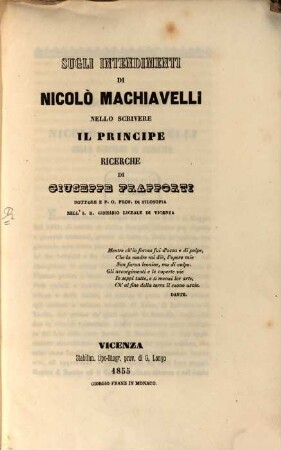 Sugli intendimenti di Nicolò Macchiavelli nello scrivere il principe ricerche di Giuseppe Frapporti