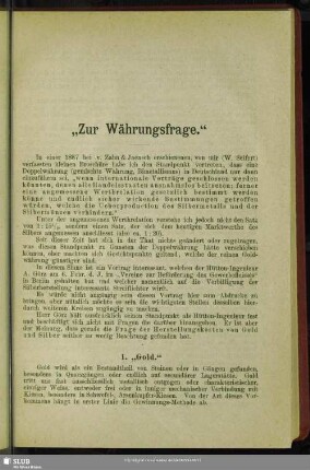 "Zur Währungsfrage"