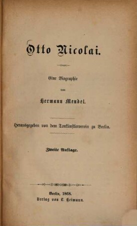 Otto Nicolai : eine Biographie