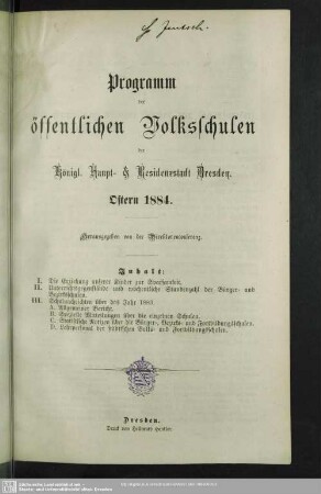 1884: Programm der öffentlichen Volksschulen der Königl. Haupt- & Residenzstadt Dresden