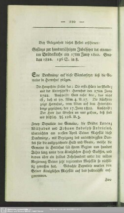 Gesänge zur hundertjährigen Jubelfeyer der erneuerten Brüderkirche am 17ten Junij 1822