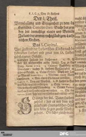 Das I. Capitul. Von Zustand der Lutherischen Kirche noch bey Lebzeiten Lutheri...