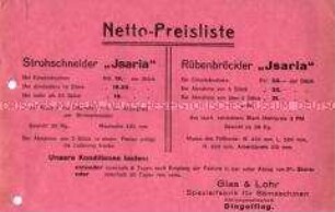 Netto-Preisliste / Strohschneider "Isaria" / Rübenbröckler "Isaria"