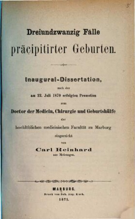 Dreiundzwanzig Fälle präcipitirter Geburten