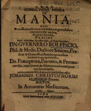 Consultatio Medica De Mania