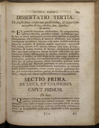 Sectio Prima. De Luce, et Coloribus.