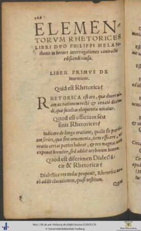 Elementa Rhetorices Philippi Melanthonis in breves interrogationes contracta
