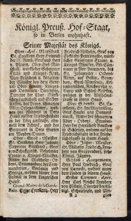 Königl. Preuß. Hof-Staat, so in Berlin wohnhaft