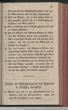 Fragen, die Anspannungsart des Zugviehs in Sachsen betreffend