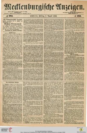 Das Heidelberger Jubelfest. In: Mecklenburgische Anzeigen, Nr. 181, 06.08.1886, S. [1]-[2]