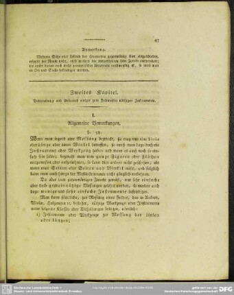 Zweites Kapitel. Beschreibung und Gebrauch einiger zum Feldmessen nöthigen Instrumente