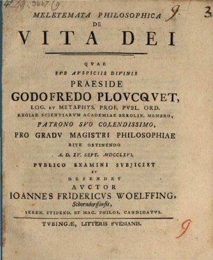 Meletemata philosophica de vita Dei