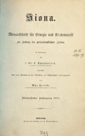 Siona : Monatsschrift für Liturgie und Kirchenmusik zur Hebung des gottesdienstlichen Lebens. 15. 1890