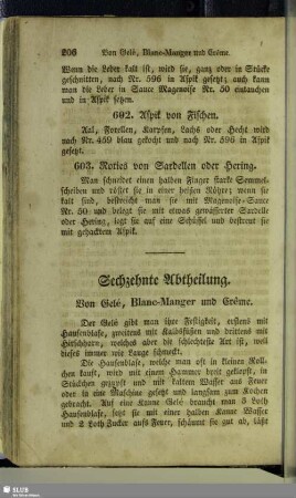Sechzehnte Abtheilung. Von Gelé, Blanc-Manger und Crême