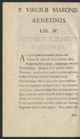 P. Virgilii Maronis Aeneidos Lib. IV. = Der Aeneis des P. Virgilius Maro Viertes Buch.