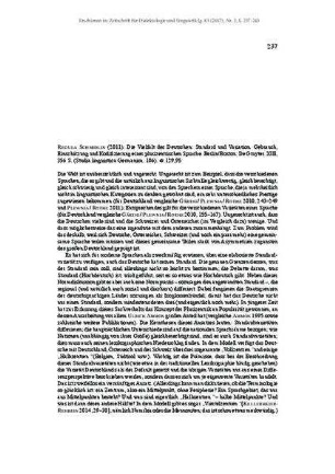Regula Schmidlin (2011): Die Vielfalt des Deutschen: Standard und Variation. Gebrauch, Einschätzung und Kodifizierung einer plurizentrischen Sprache. Berlin/Boston: De Gruyter. XIII, 356 S. (Studia linguistica Germanica 106) [Rezension]