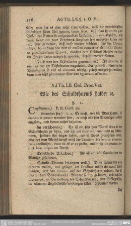 Ad. Tit. LII. Ord. Proc. Vet. Wie des Schuldthurms halber [et]c.