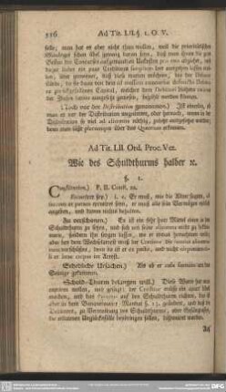 Ad. Tit. LII. Ord. Proc. Vet. Wie des Schuldthurms halber [et]c.