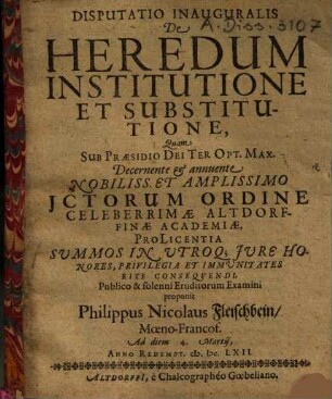 Disputatio Inauguralis De Heredum Institutione Et Substitutione