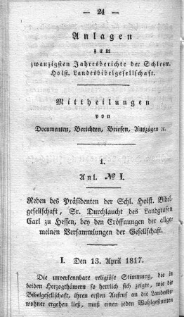 Anlagen zum zwanzigsten Jahresberichte der Schlesw. Holst. Landesbibelgesellschaft.