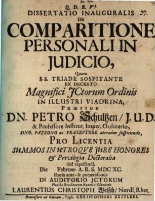 Diss. iur. de comparatione personali in iudicio