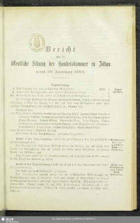 Bericht über die öffentliche Sitzung der Handelskammer zu Zittau vom 29. Januar 1902