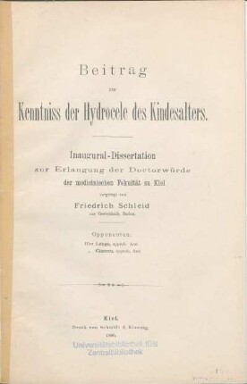 Beitrag zur Kenntniss der Hydrocele des Kindesalters