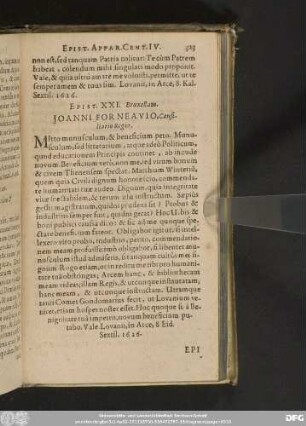 Epist. XXI. Bruxellam. Ioanni Forneavio, Consiliario Regio.