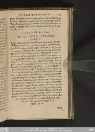 Epist. XXI. Bruxellam. Ioanni Forneavio, Consiliario Regio.