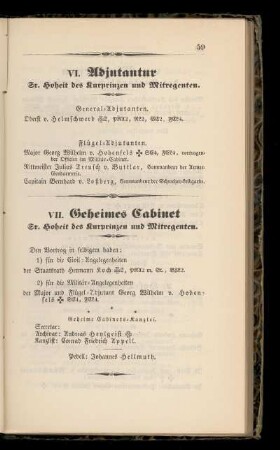 VI. Adjutantur Sr. Hoheit des Kurprinzen und Mitregenten.