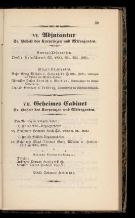 VI. Adjutantur Sr. Hoheit des Kurprinzen und Mitregenten.