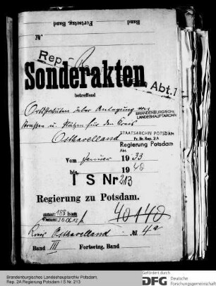 Ortsstatuten über Anlegung von Straßen und Plätzen im Kreise Osthavelland