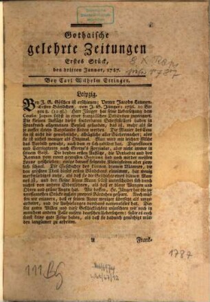 Gothaische gelehrte Zeitungen : auf das Jahr .... 1787, 1787