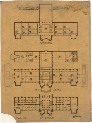 Billing, Hermann; Mannheim (Baden-Württemberg); Kunsthalle - Grundriss UG; Grundriss EG; Grundriss 1. OG