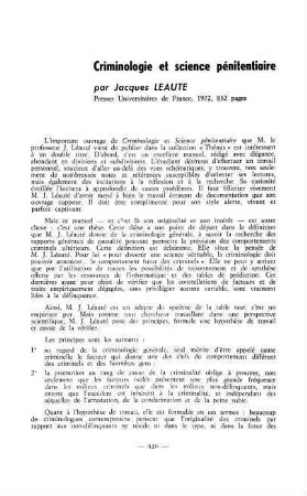 426-428, Criminologie et science pénitentiaire, par Jacques Léauté