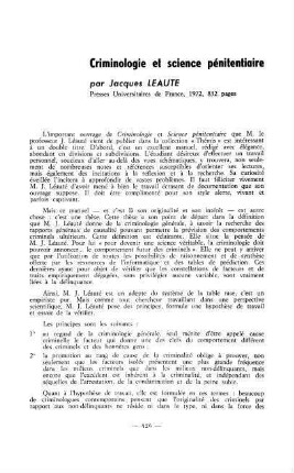 426-428, Criminologie et science pénitentiaire, par Jacques Léauté