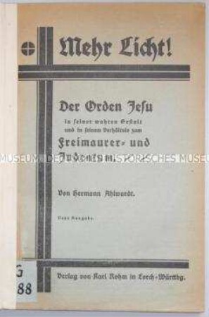 Agitationsschrift gegen Freimaurerei und Judentum