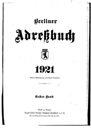 Berliner Adreßbuch 1921 Erster Band