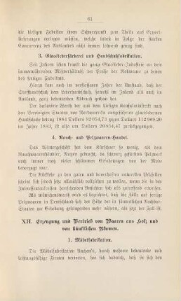 XII. Erzeugung und Vertrieb von Waaren aus Holz und von künstlichen Blumen.