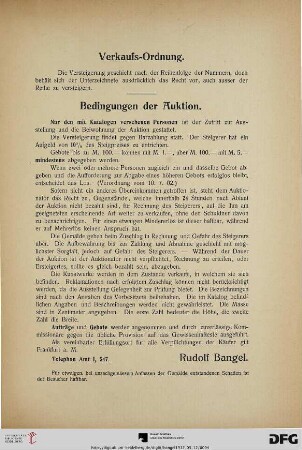 Verkaufs-Ordnung – Bedingungen der Auktion