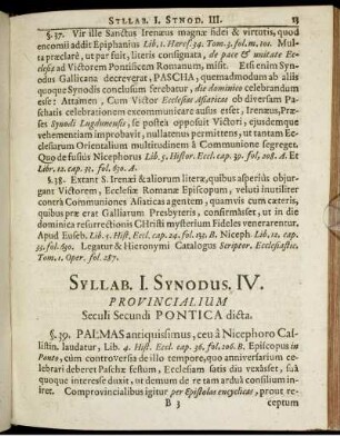 Syllab. I. Synodus. IV. Provincialium Seculi Secundi Pontica dicta
