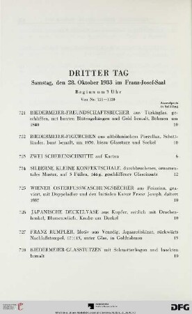 Dritter Tag: Samstag, den 28. Oktober 1933 im Franz-Josef-Saal, Beginn um 3 Uhr (Nr. 721-1120)