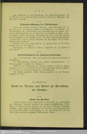 II. Abschnitt. Zweck des Vereins und Mittel zur Erreichung des Zweckes