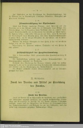 II. Abschnitt. Zweck des Vereins und Mittel zur Erreichung des Zweckes